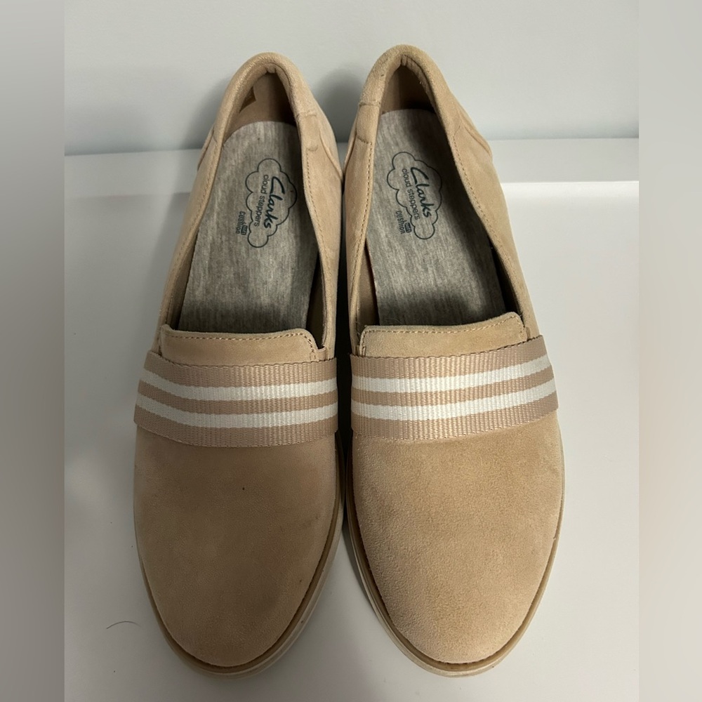 Clarks Beige Slip-On Women's Loafers